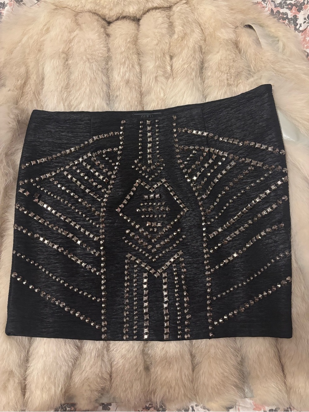 Guess Black Studded Aztec Embellished Mini Skirt Y2K 2010s Party Girl